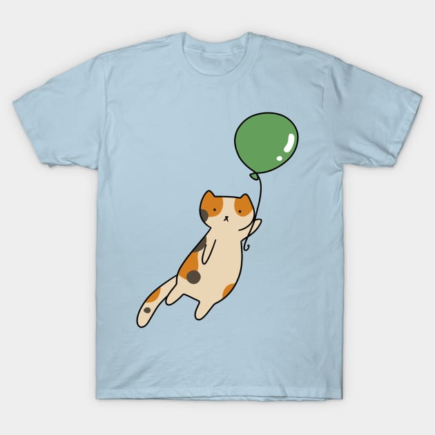 Green Balloon Calico Cat T-Shirt by saradaboru